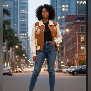 Vintage rare Rocawear Leather Jacket with Brown and Cream Accents